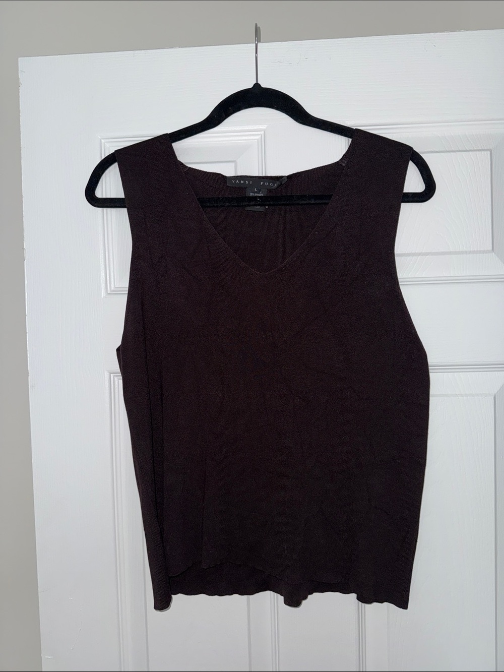 Dark Brown Sleeveless V-Neck Tank stretchy knit 90% silk